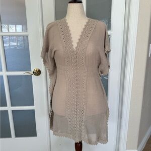 Seaspice Crochet Resort Dress Beige XL Cotton Sheer Cover Up